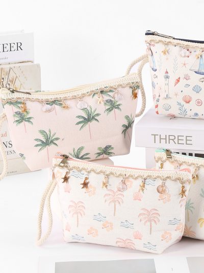 Neceser canvas costa chic con puntillas y palmeras