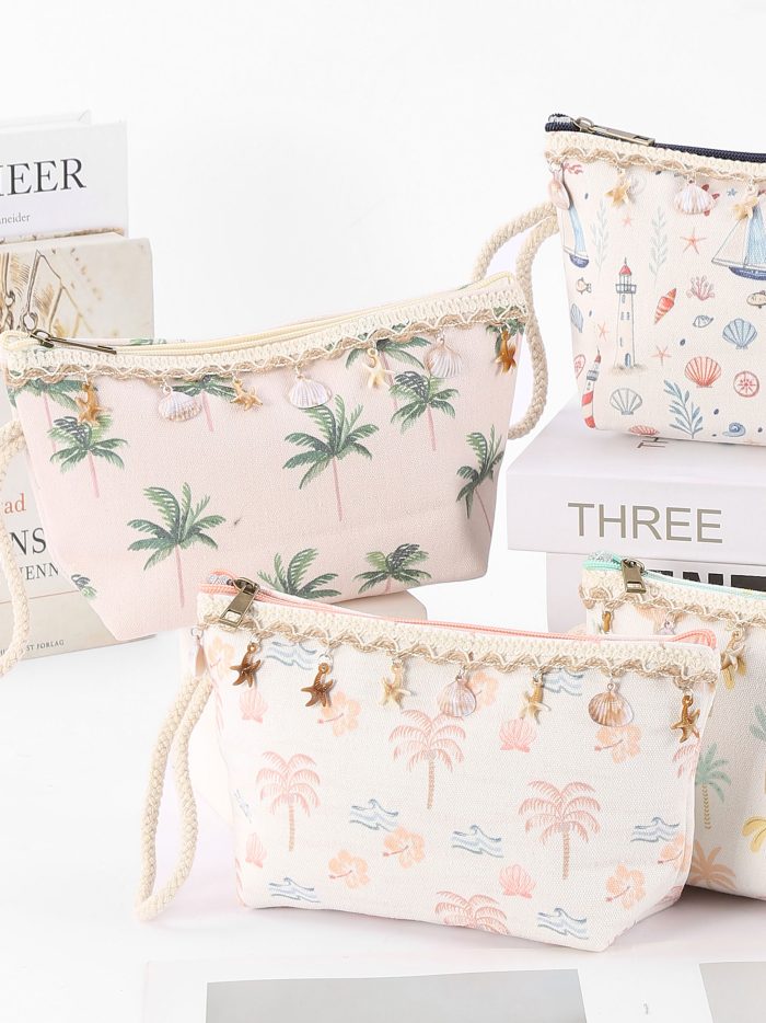 Neceser canvas costa chic con puntillas y palmeras