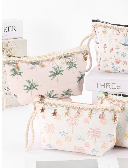 Neceser canvas costa chic con puntillas y palmeras