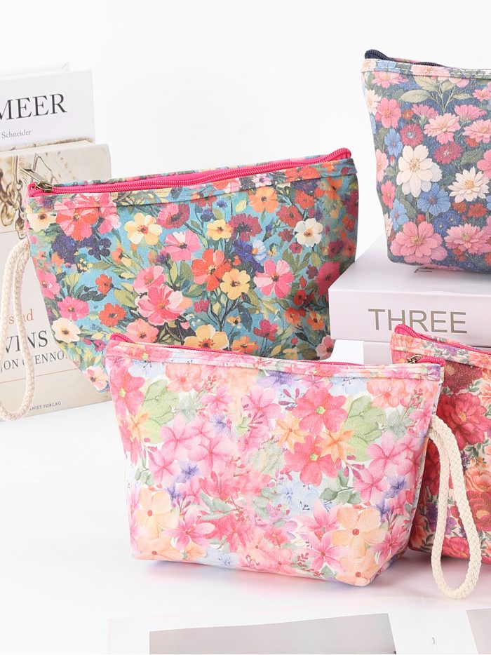 nécessaire de lona floral multicolorida com estampa de primavera