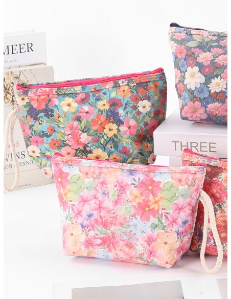 nécessaire de lona floral multicolorida com estampa de primavera