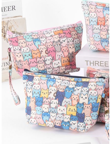 Kulturbeutel aus Canvas mit pastellfarbenem Kätzchenmuster