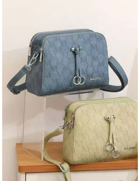 Bolso bandolera grabada con detalle metálico