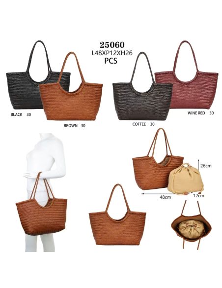 Bolso shopper trenzado piel extra grande con bolsa interior