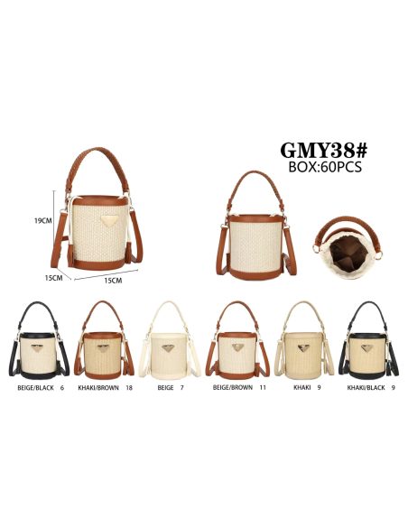 Raffia effect bucket bag with braided handle and tassels