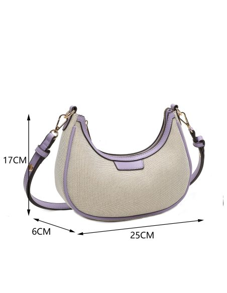 Bolso bandolera media luna de lona con ribete a contraste