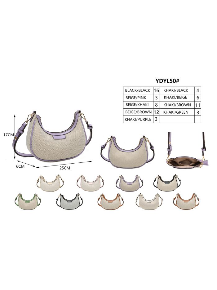 Bolso bandolera media luna de lona con ribete a contraste