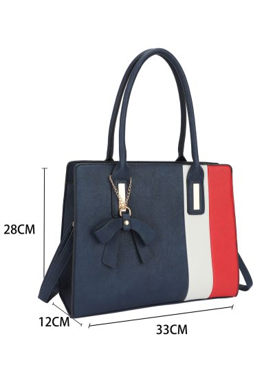 Bolso tote tricolor con lazo colgante