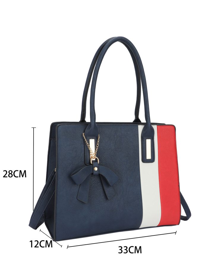 Bolso tote tricolor con lazo colgante