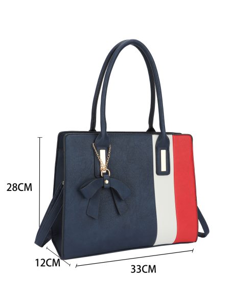 Bolso tote tricolor con lazo colgante