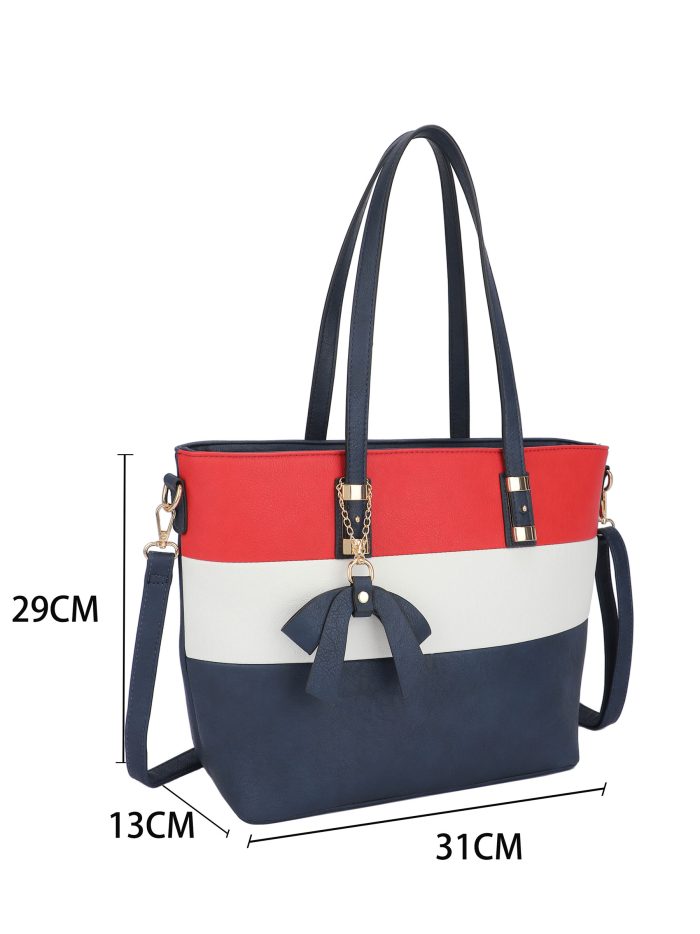 Bolso shopper tricolor con lazo colgante