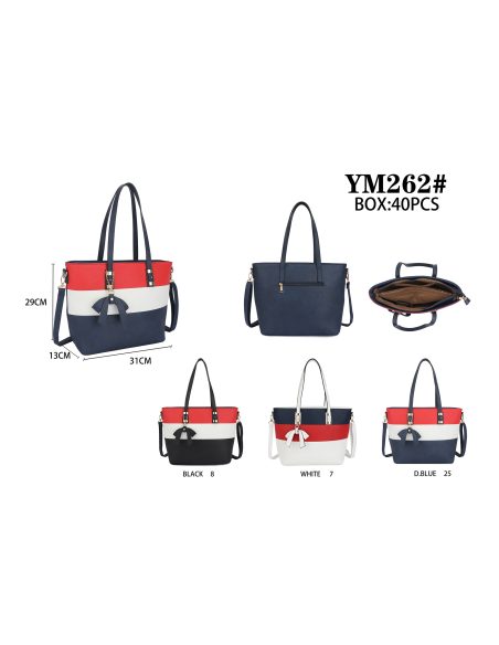 Bolso shopper tricolor con lazo colgante