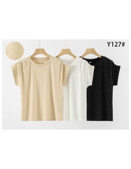 Camiseta algodón brillos strass