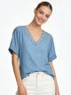 Bestickte Bluse in Jeansoptik mit V-Ausschnitt