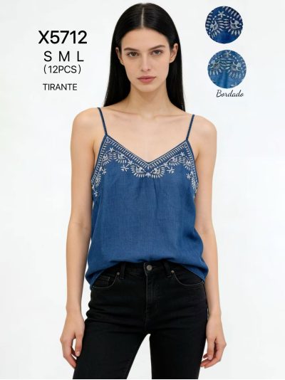 Top bordado símil denim tirantes 2