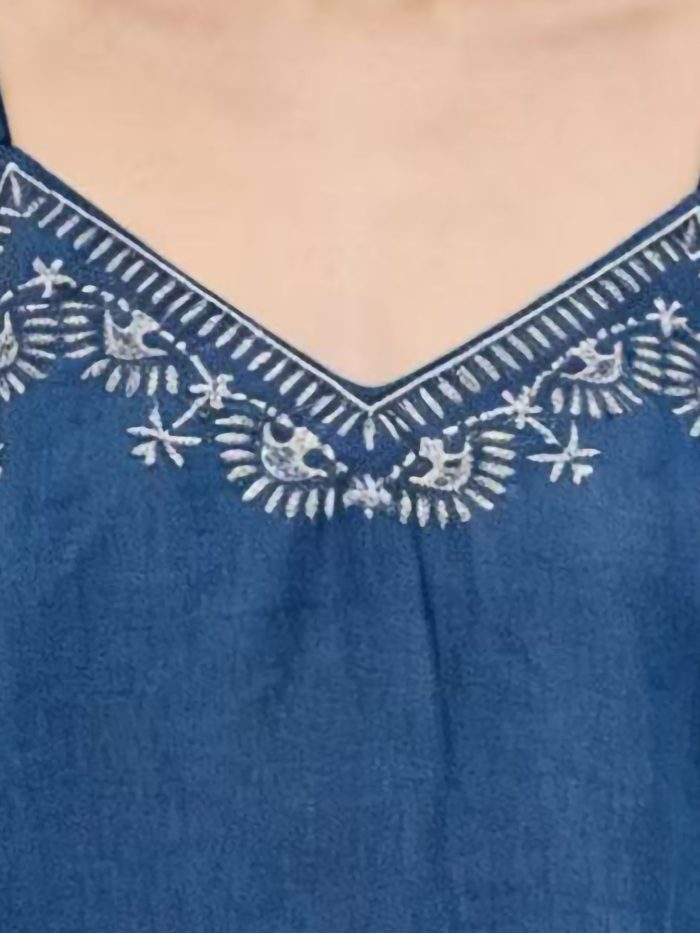 Besticktes Top in Denim-Optik mit Trägern