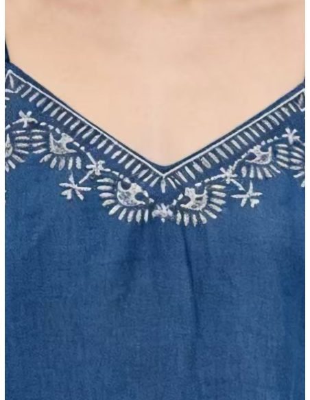 Besticktes Top in Denim-Optik mit Trägern