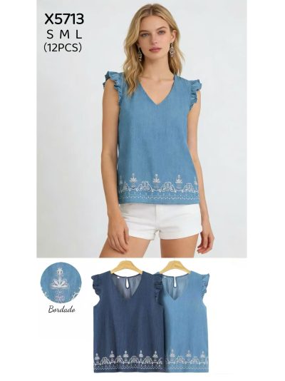 Top bordado símil denim volantes 2