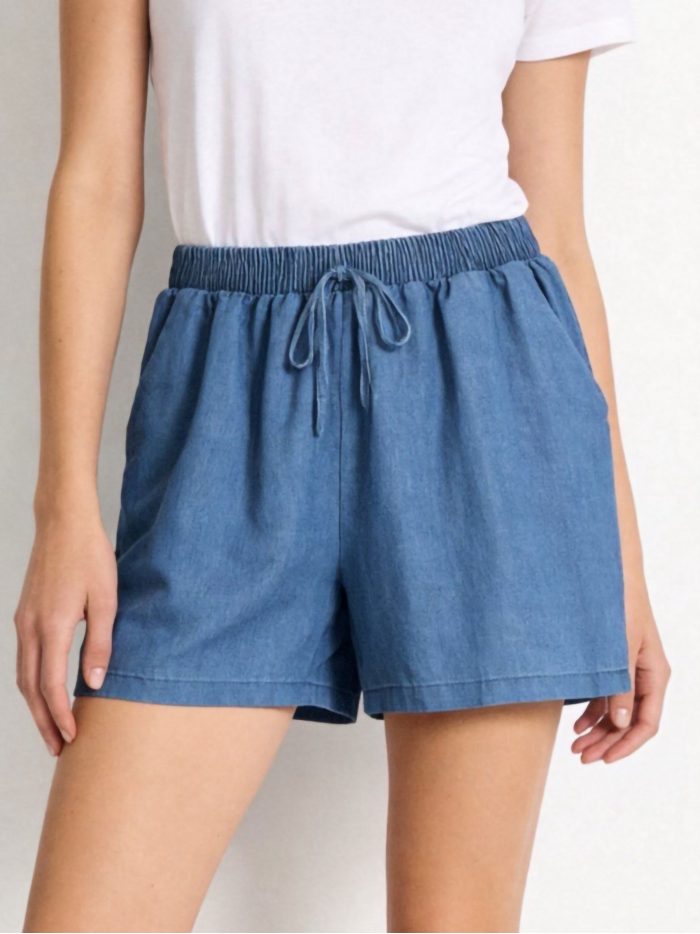 Short símil denim cintura elástica y cordón
