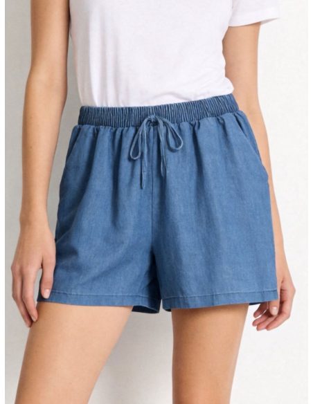 Short símil denim cintura elástica y cordón