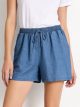 Short símil denim cintura elástica y cordón