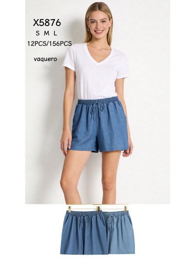 Short símil denim cintura elástica y cordón 2