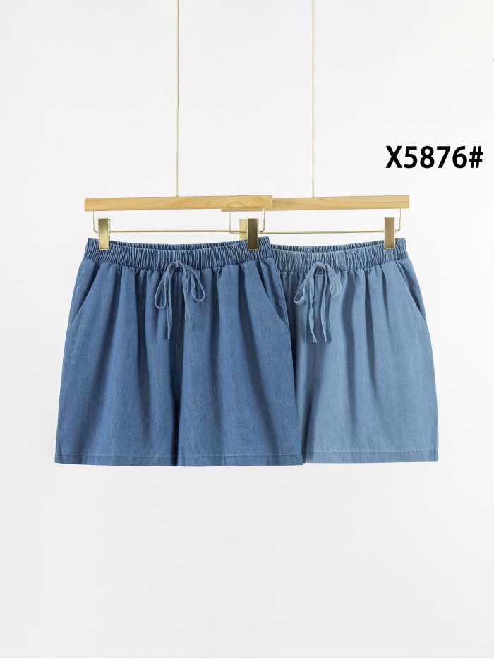 Short símil denim cintura elástica y cordón