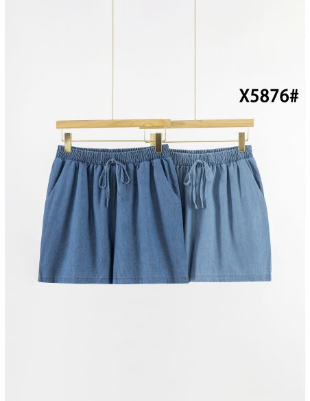 Short símil denim cintura elástica y cordón