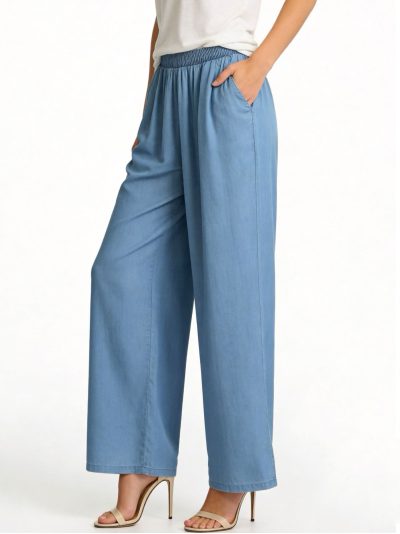 Pantalón wide leg símil denim pierna ancha bolsillos