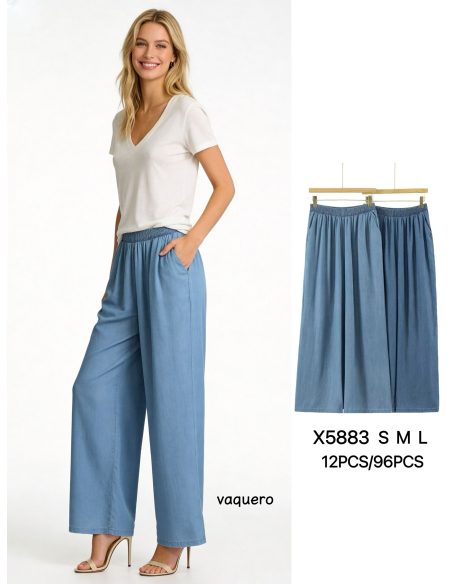 Pantalón wide leg símil denim pierna ancha bolsillos