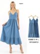 Vestido largo símil denim tirantes volantes