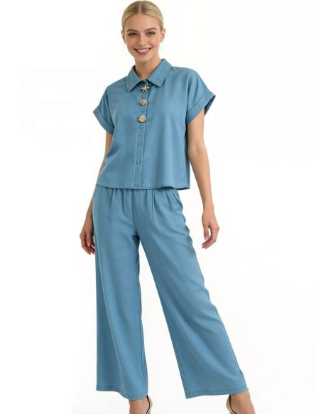 Ensemble effet denim : Chemise à appliqués nautiques + Pantalon