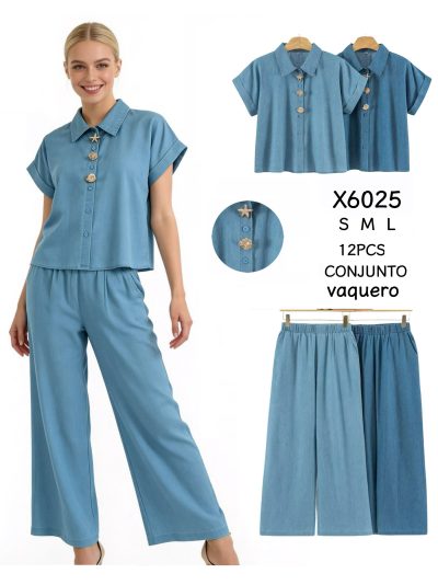 Conjunto símil denim: Camisa apliques marinos + Pantalón 2