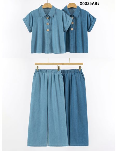 Ensemble effet denim : Chemise à appliqués nautiques + Pantalon