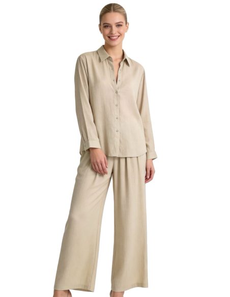 Conjunto camisa efecto arrugada + pantalón