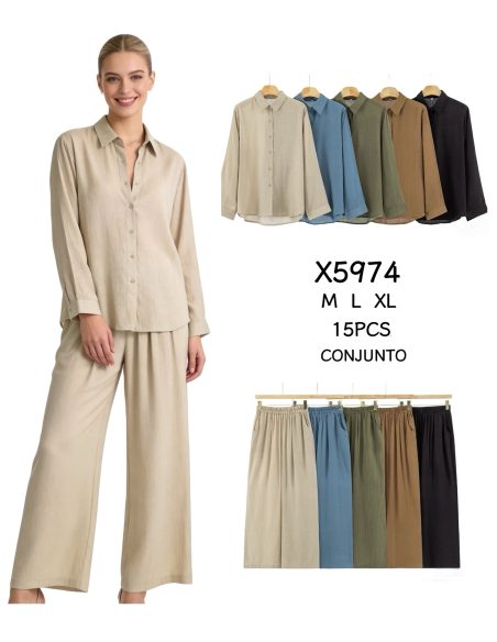 Conjunto camisa efecto arrugada + pantalón