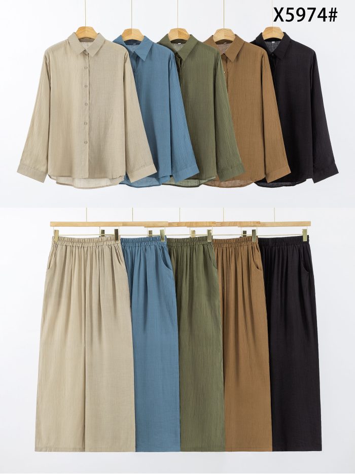 Conjunto camisa efecto arrugada + pantalón