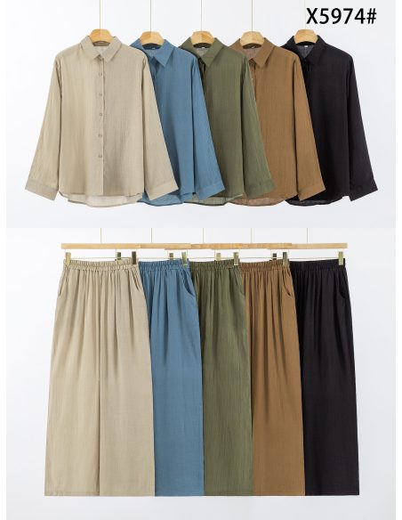 Conjunto camisa efecto arrugada + pantalón