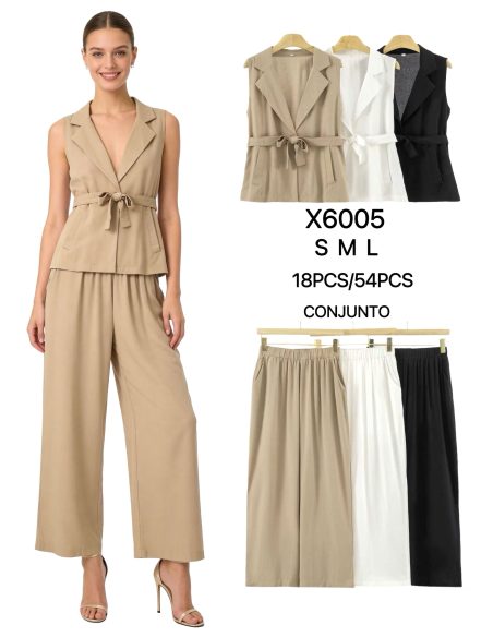 Conjunto chaleco tipo blazer + pantalón ancho