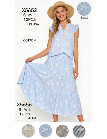 Falda midi bordada hojas volantes