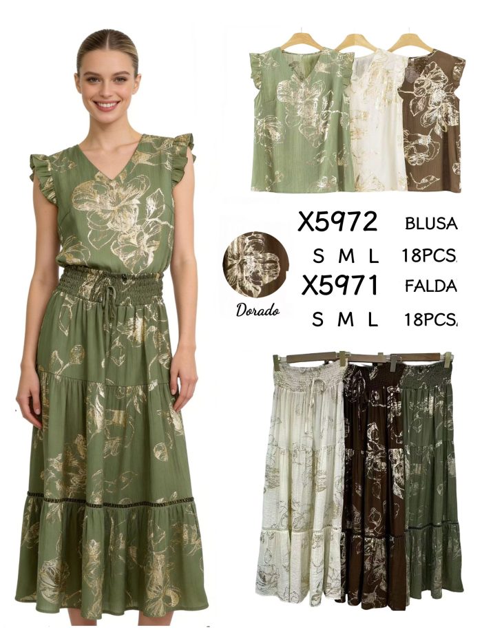 Haut fleuri effet doré | DB-X5972 | B2B | Esbeautiful