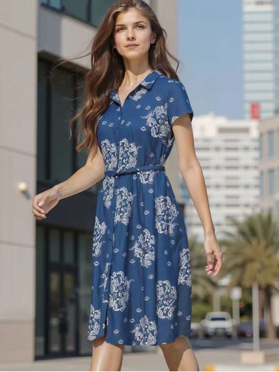 Vestido camisero estampado cachemir con cinturón