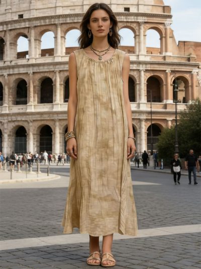 Vestido largo sin mangas efecto arrugado