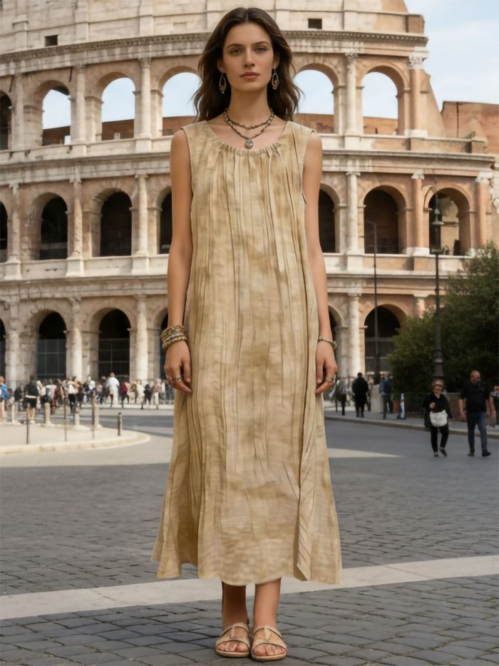 Vestido largo sin mangas efecto arrugado