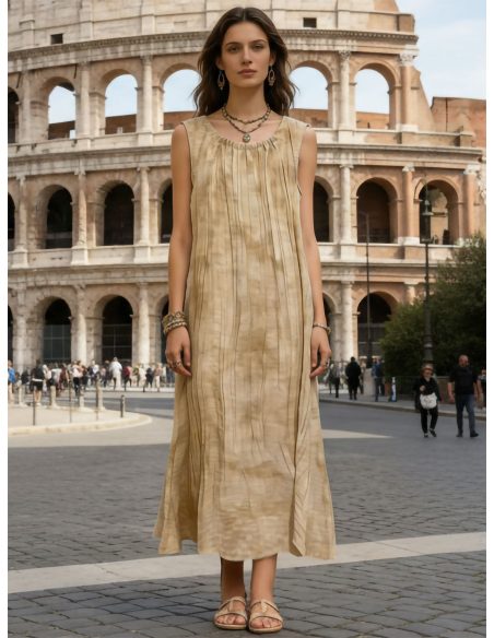 Vestido largo sin mangas efecto arrugado