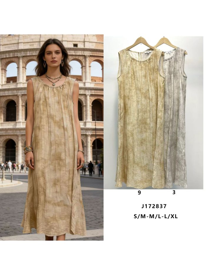 Vestido largo sin mangas efecto arrugado