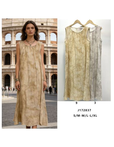 Vestido largo sin mangas efecto arrugado