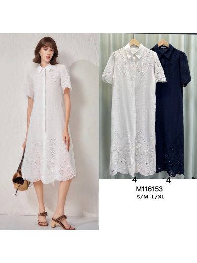 Vestido camisero de algodón perforado 2