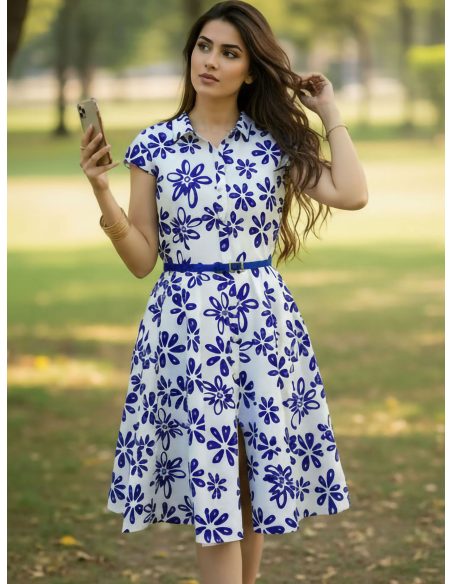 Hemdblusenkleid mit Blumenmuster und Gürtel