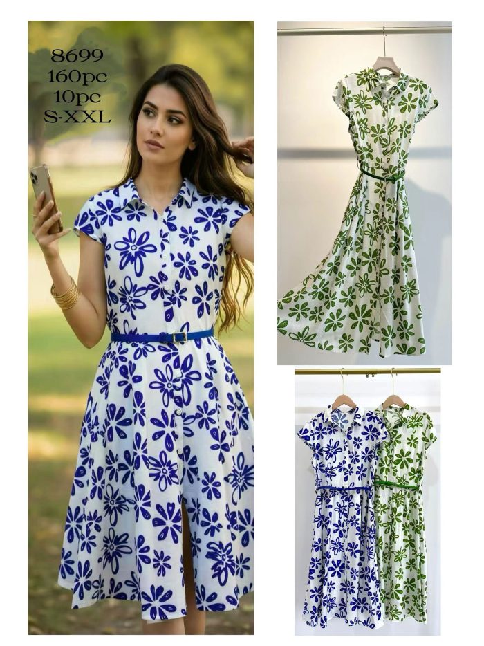 Hemdblusenkleid mit Blumenmuster und Gürtel